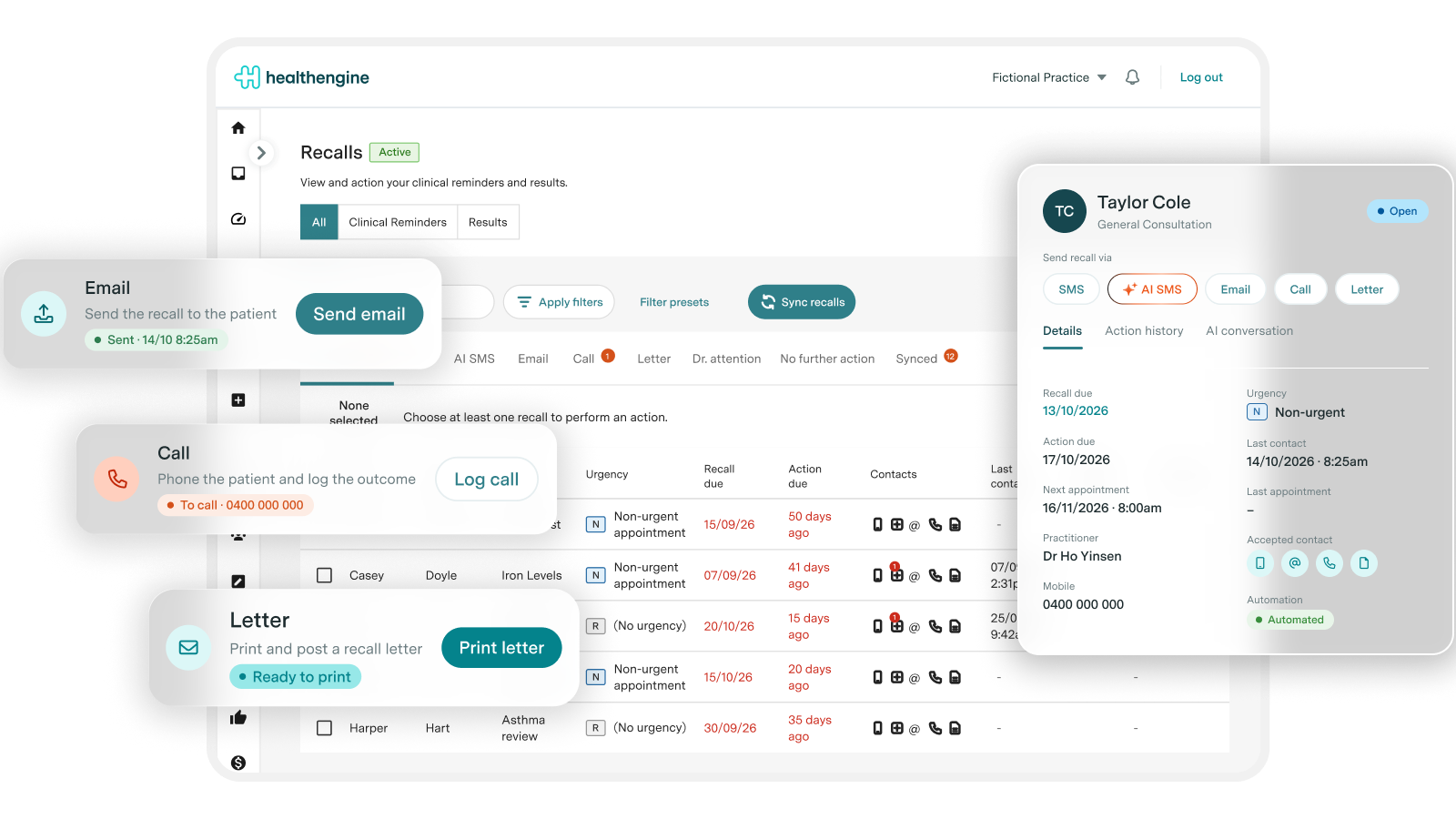 The Healthengine recall list in Practice Admin