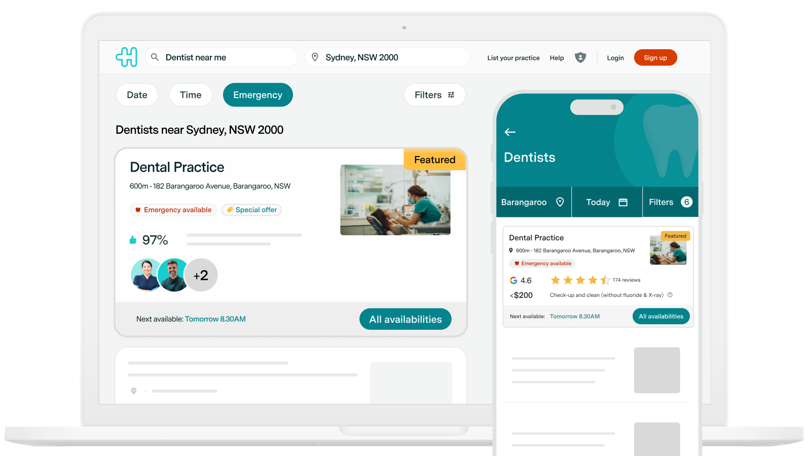 A featured dental listing in search results