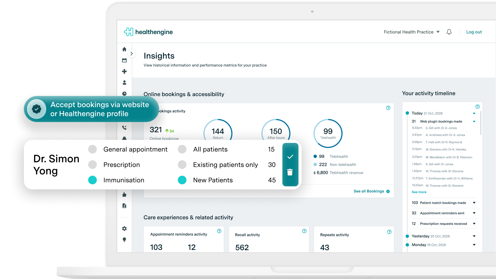 The Healthengine online booking system on a practice website